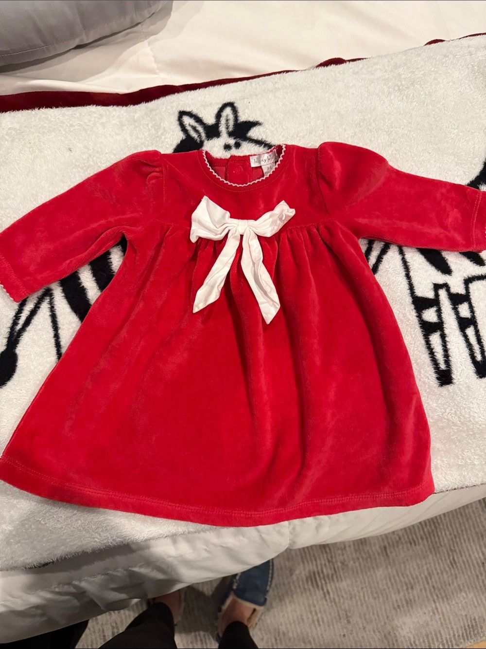 Kissy Kissy Red Velvet Dress with White Bow